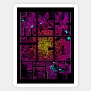 Mexico City Map Typography - Neon Sticker